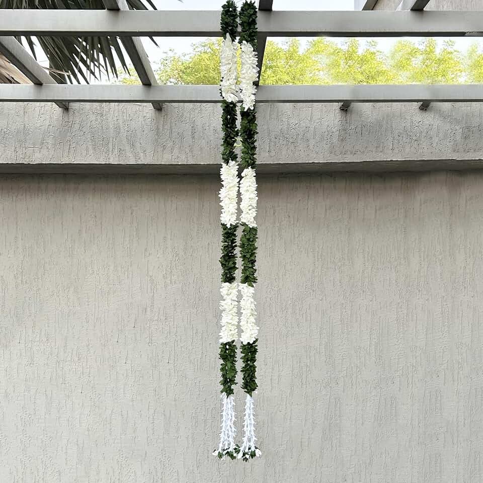 THE ART BOX 5 feet Artificial Hanging Flowers Vine Green Silk Gajra Garland for Wedding, Diwali Decoration Floral Arch Party Garden Home Decor (2 Pc)