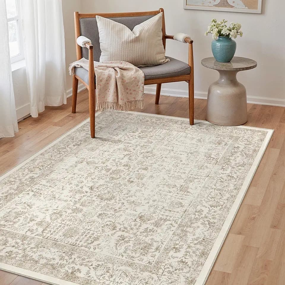 PureCozy Light Brown Small Area Rug 3x4 Vintage Floral