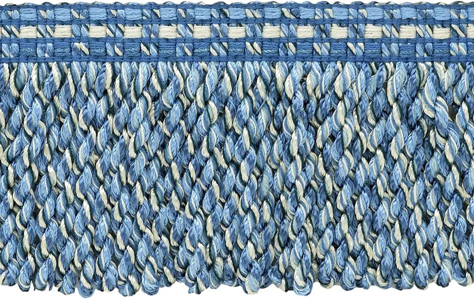 3" (7.5cm) long Veranda Collection Fancy Knitted Bullion Fringe Trim (BFV3) Polar Blue Multicolor #VNT24 (Turquoise Blue, Dark Blue, White Ivory) 5 Yard Value Pack (4.5m/15 ft)