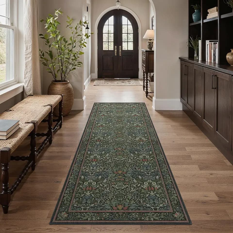 GENIMO 2.5x7 Washable Runner Rug, Non Slip Entryway Mat, Dark Green