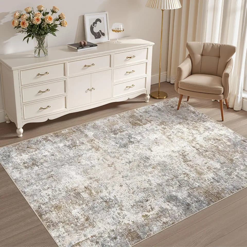 UERMEI 4x6 Area Rug Living Room Rugs Washable Neutral Brown Grey Carpet