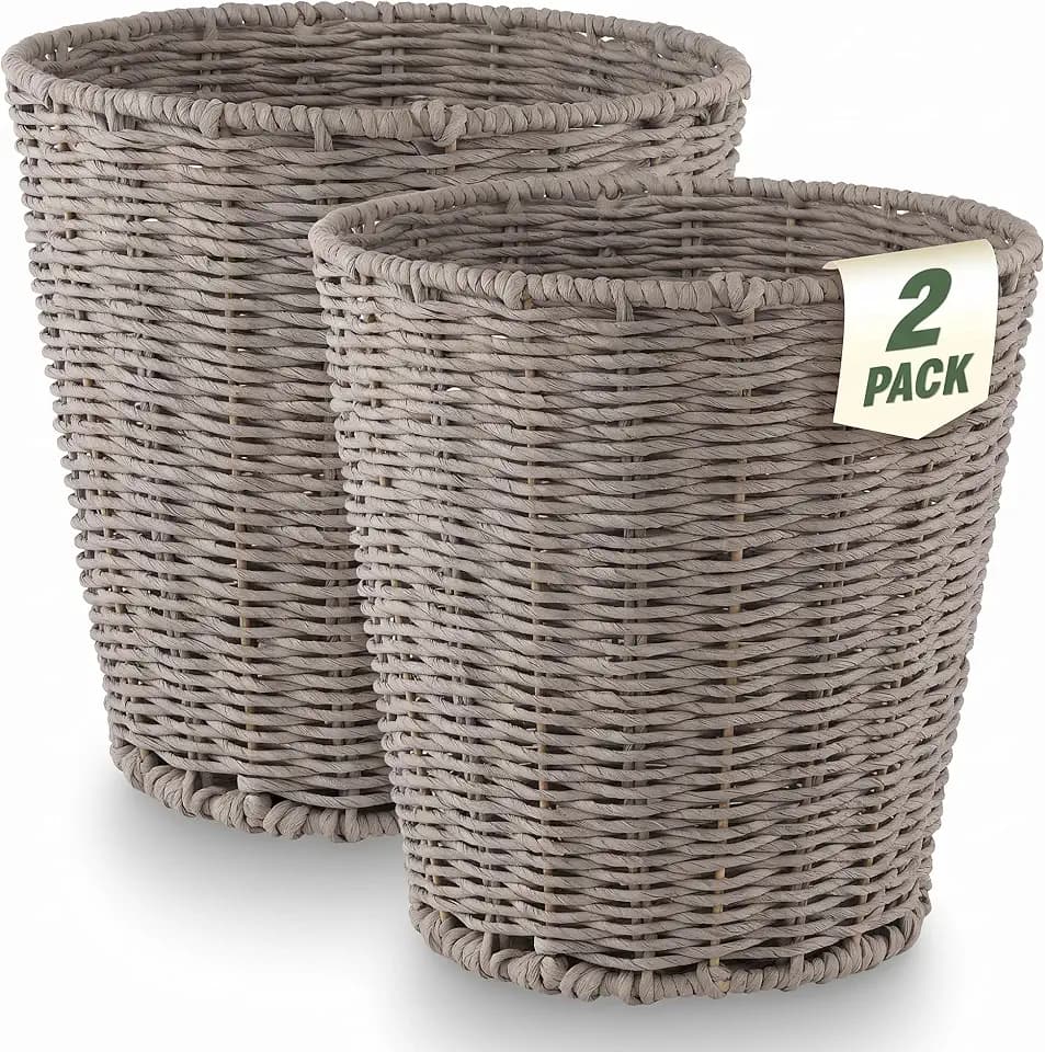 84ECO 3 Gallon Grey Woven Paper Rope Trash Can for Bathroom