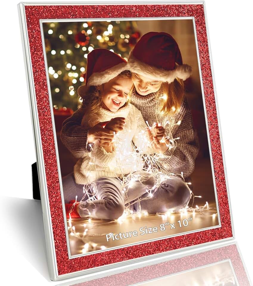 HIKWADERY 8x10 Picture Frame Glitter, Red Bling 8 by 10 Photo Frames with HD Real Glass, for Wall or Tabletop Display, Family Friends Wedding Mother's Day Gift (8 x 10, Red)