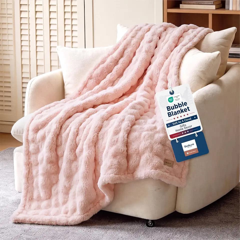 Bedsure Cloud Bubble Fleece Twin Blanket for Bed, Light Pink, 60"×80"