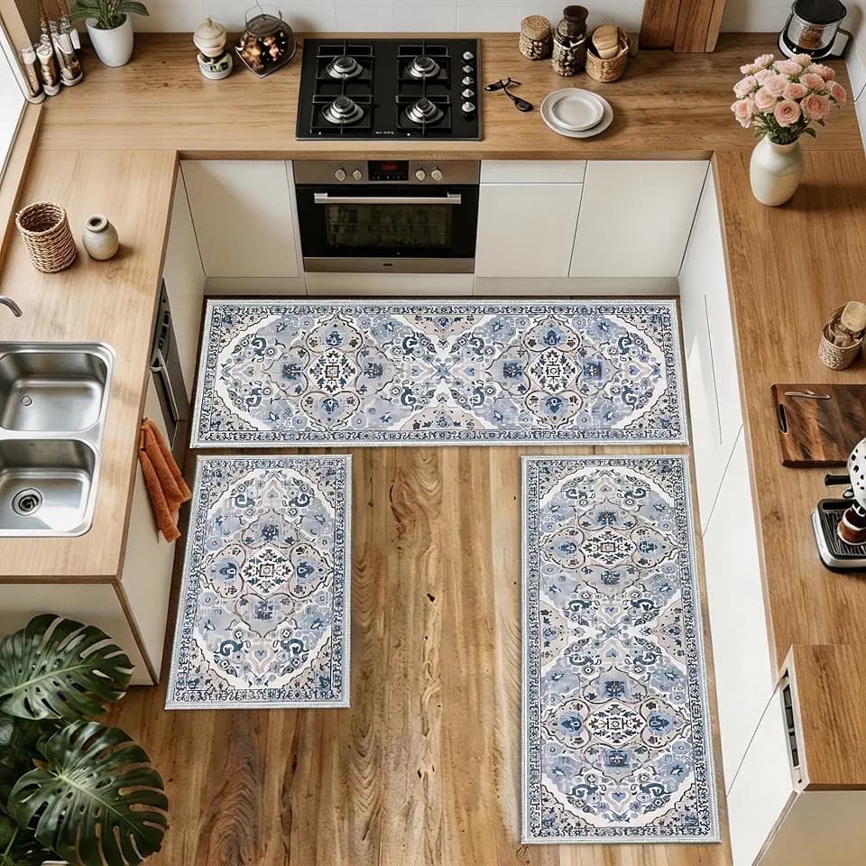 Non-Slip Washable Boho Kitchen Rug Set of 3