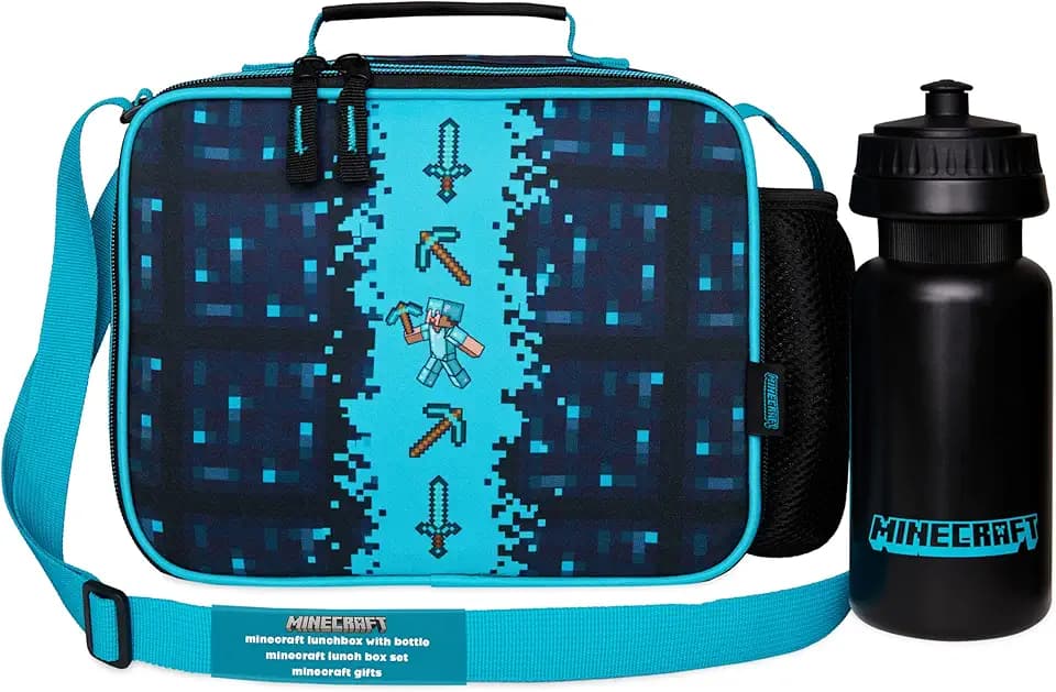 Minecraft Insulated Lunch Bag for Kids Creeper Lunchbox for Boys School Supplies Food Carrier Snacks Picnic Beach Days Travel Gamer Gifts for Kids (Blue/Black)