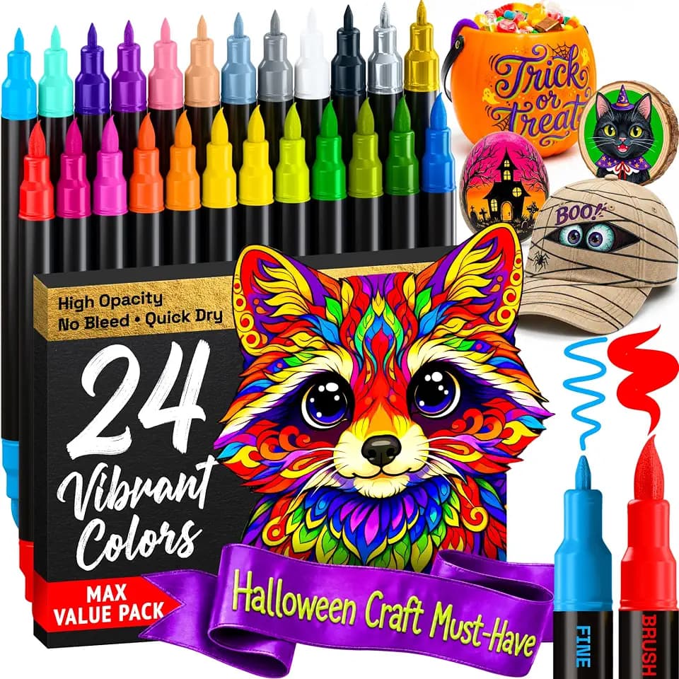 ARTISTRO 24 Multicolor Dual-Tip Acrylic Paint Marker Pens for Drawing