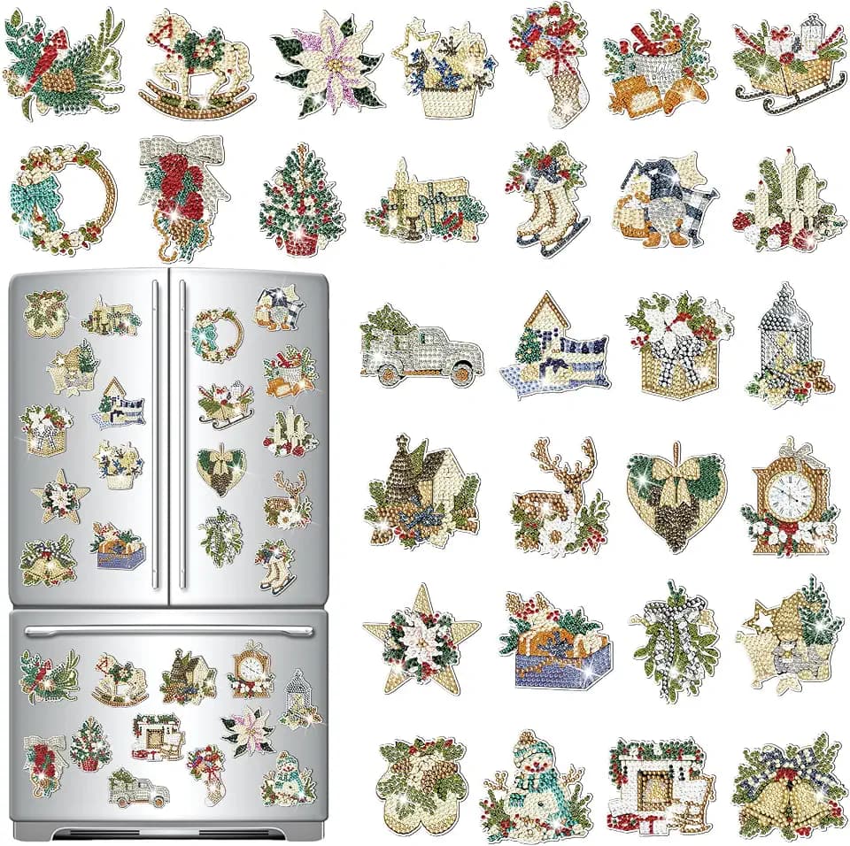 Copkim 30 Pcs Winter Diamond Art Magnet Kits