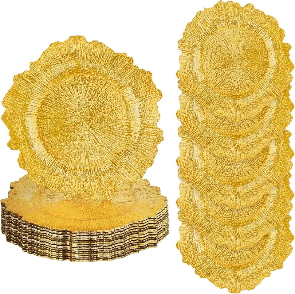 20PCS Gold Charger Plates Bulk- 13in Reusable Plastic Chargers