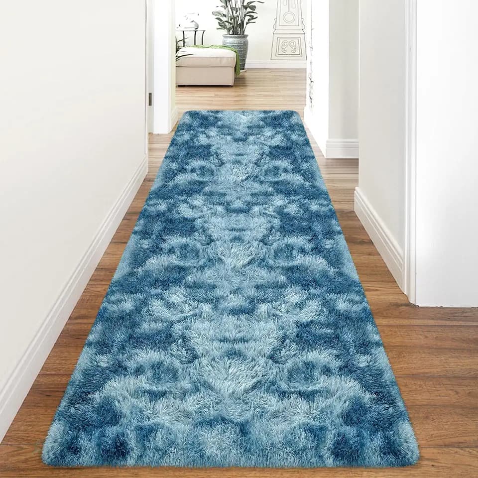 Plush High Pile Tie-Dyed Rug Fluffy Soft Runner Rug for Bedroom
