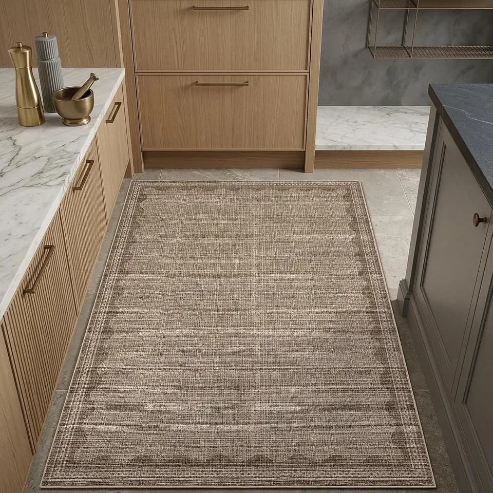 GarveeHome 4x6 Rug Non-Slip Washable Low-Pile Carpet - Scalloped Solid Coffee Modern Minimalism Rugs for Bedroom Living Room Nursery Kitchen Entryway Indoor Mat with Rubber Back