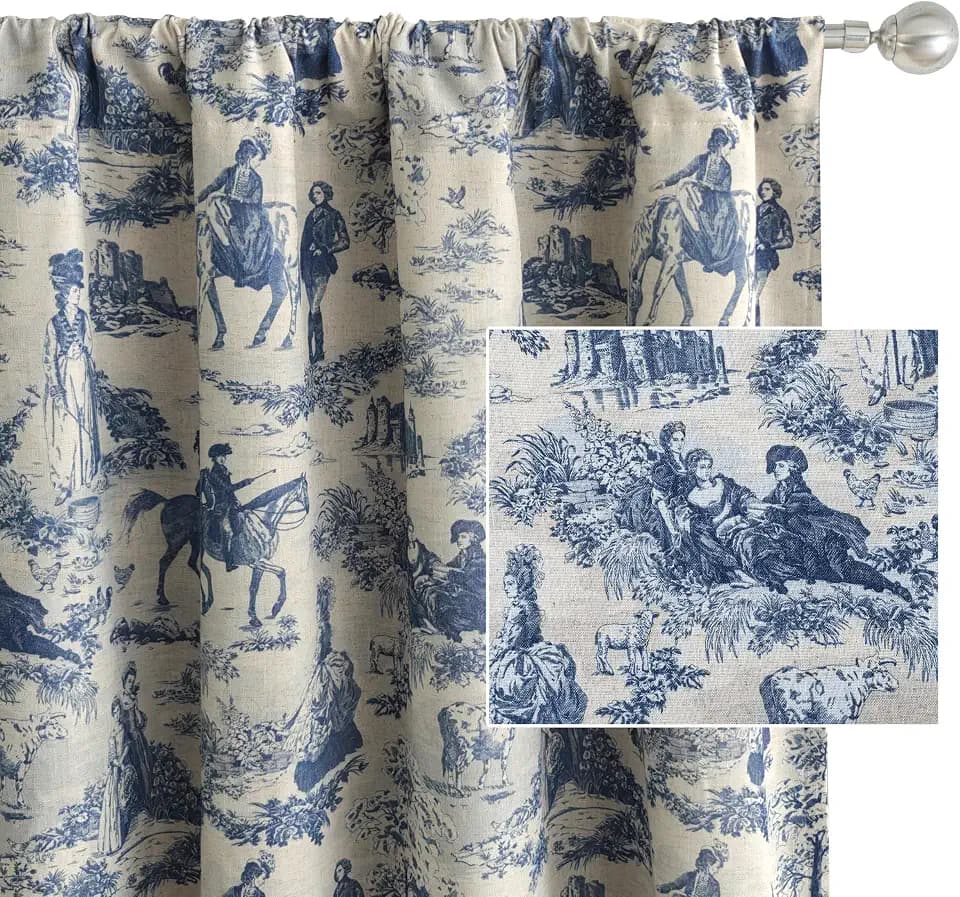 DriftAway 100% Blackout Curtains Toile Linen Back Tab, W52xL84, Navy
