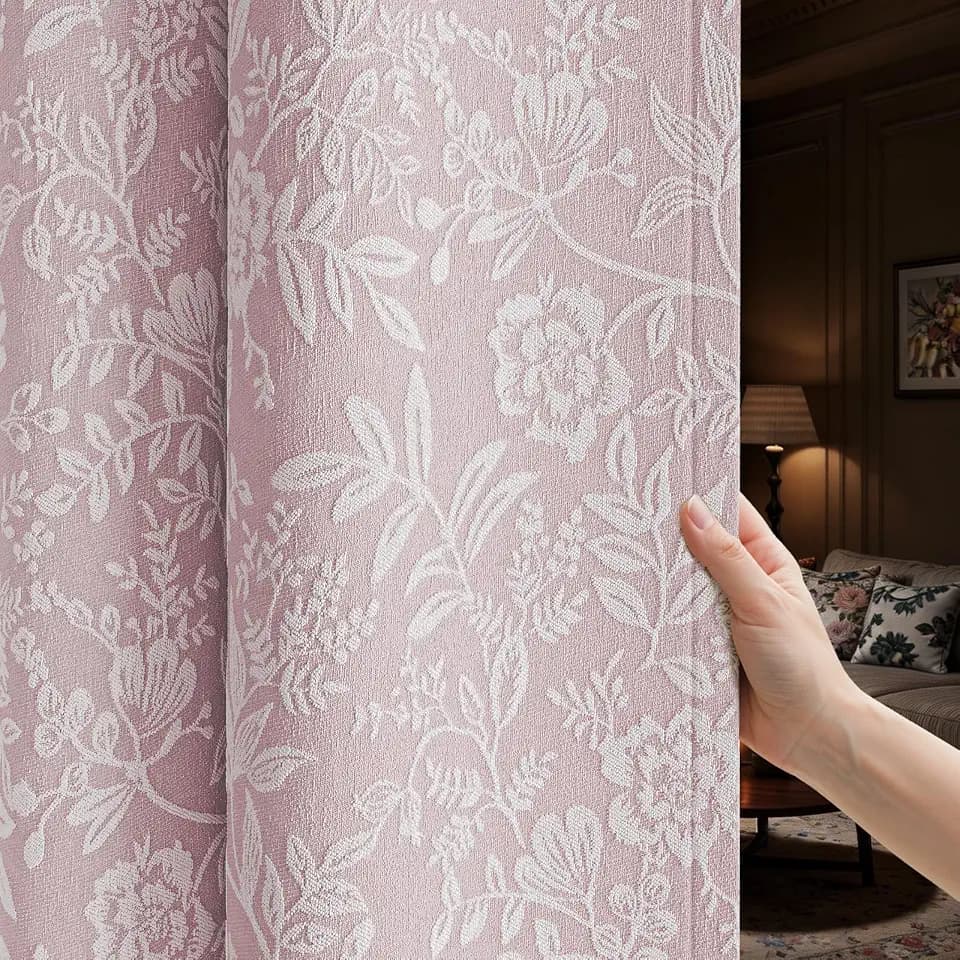 Floral Jacquard Blackout Curtains 84 Inches Long - Chenille Easy Install Grommet Drapes to Improve Sleep Quality, Bedroom Living Room Set of 2 Panels (52" W x 84" L), Pink