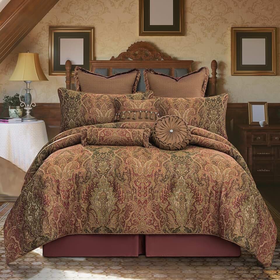 Loom and Mill 9-Piece Vintage King Size Comforter Set, Gradient Red