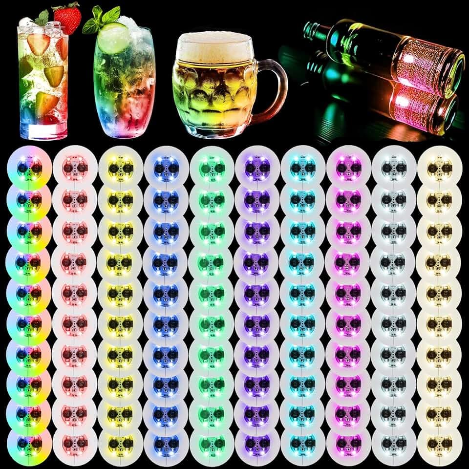 LED Coaster,100 Pack Light Up Coasters for Drinks,10 Colors Led Bar Coaster