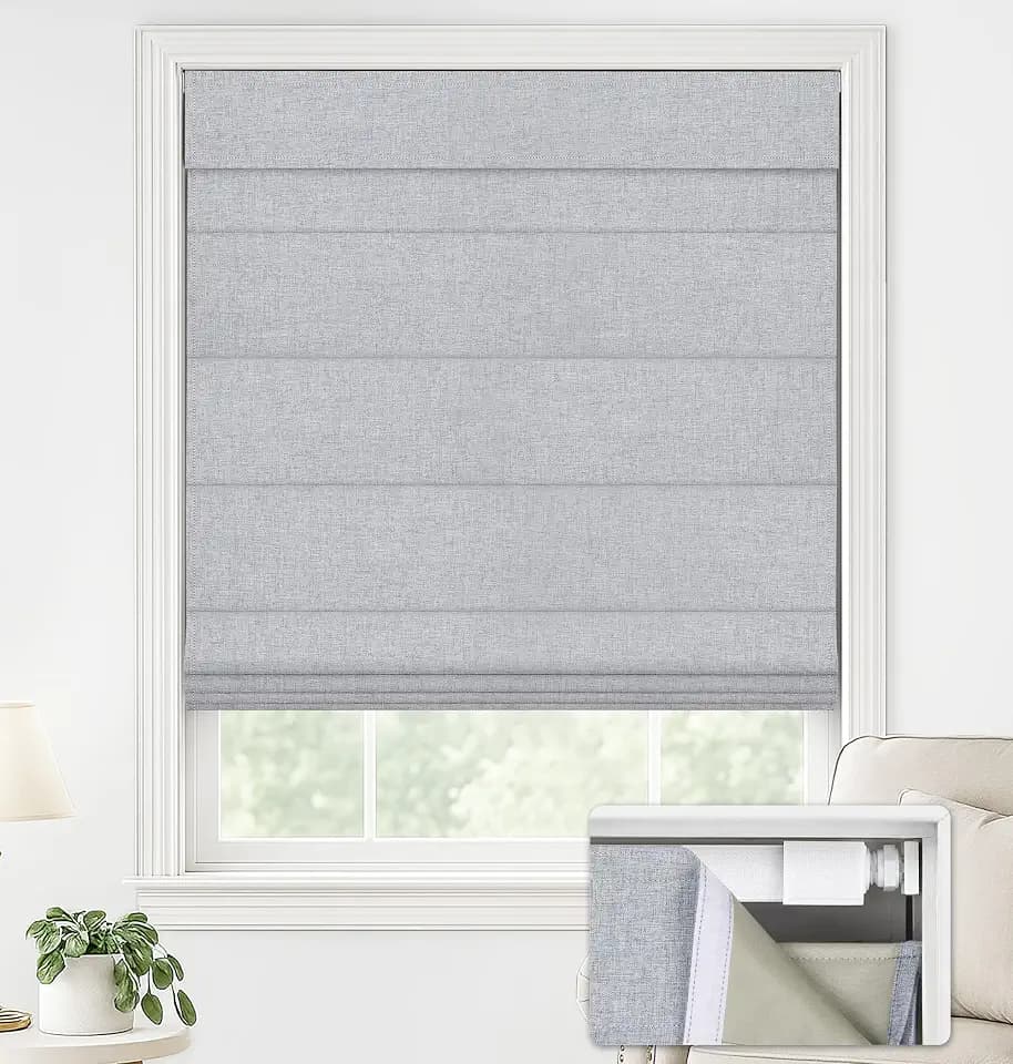 LazBlinds No Drill Roman Shades, Blackout, 30" W x 64" H, Grey