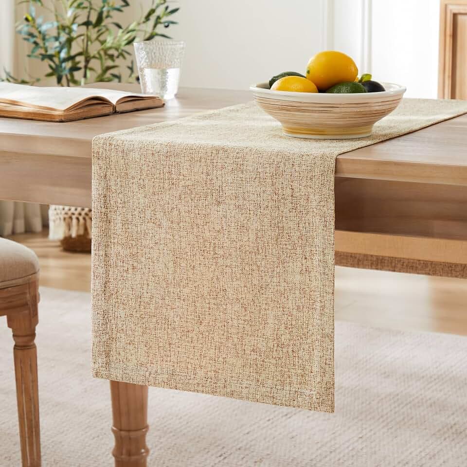 ZeeMart Burlap Style Farmhouse Table Runner, 14x72 Inches Warm Beige/Brown