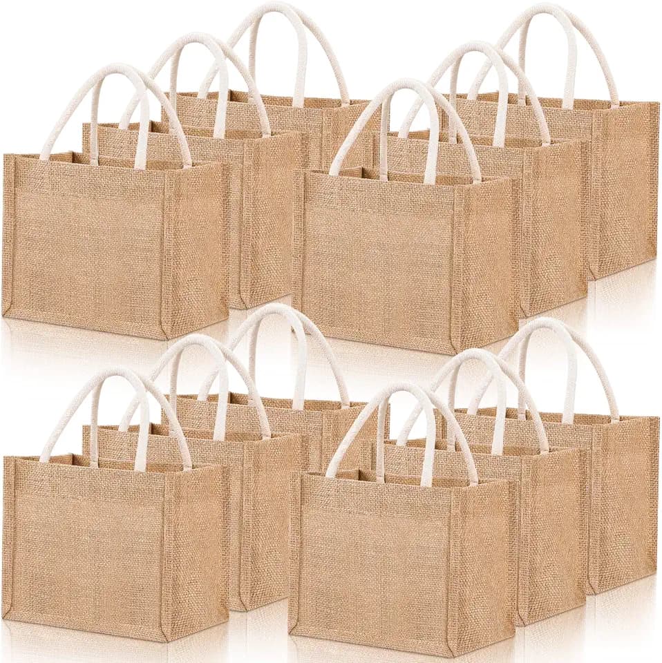 12 Pcs Burlap Tote Bag Mini Jute Reusable Bag with Handles Small Blank Canvas Gift Waterproof for Wedding Beach DIY