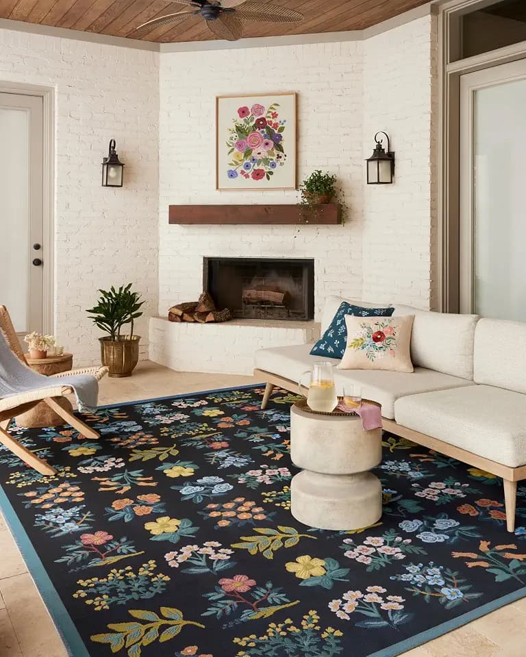 Loloi Rifle Paper Co Perennial Black 3'-11" x 5'-11" Accent Rug