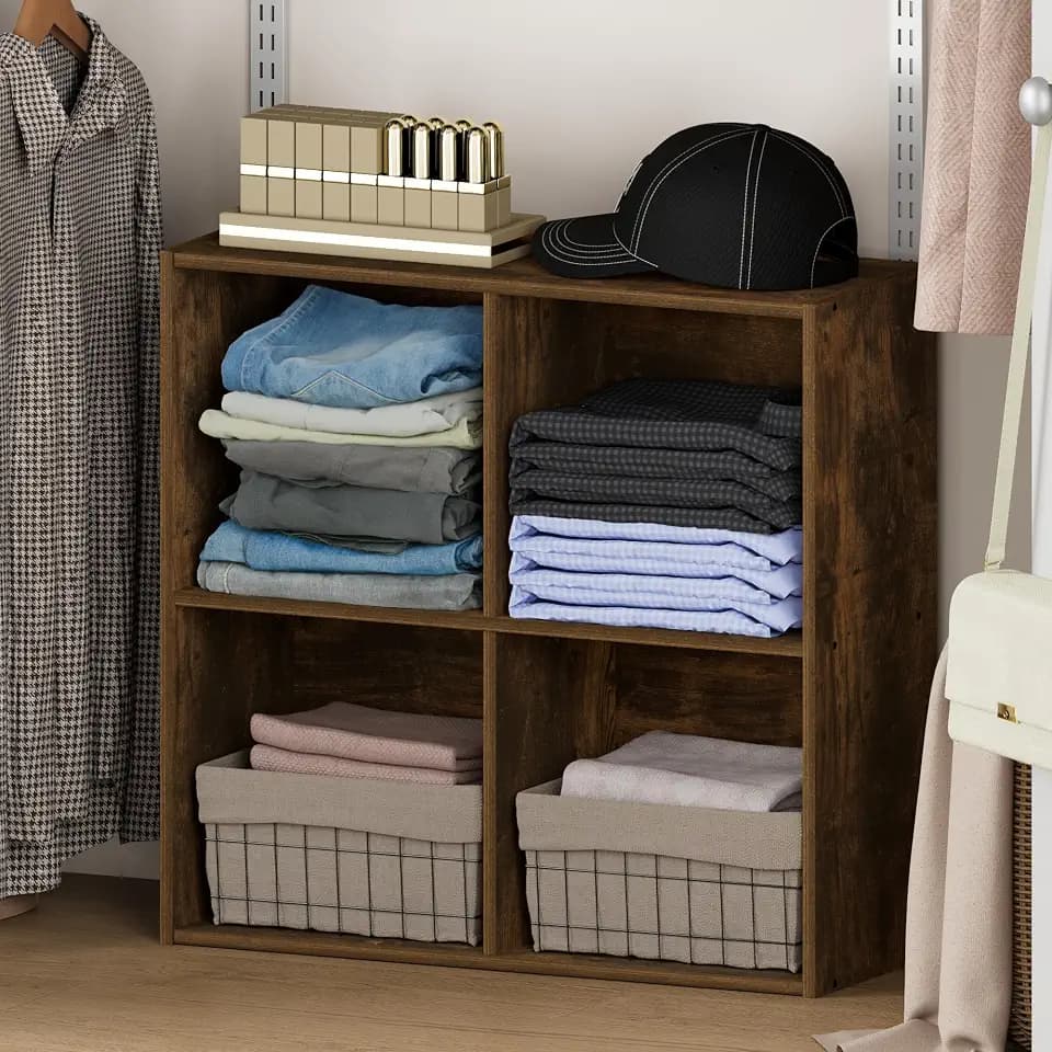 Furinno Reed 4-Cube Closet Organizers and Storage, Amber Pine