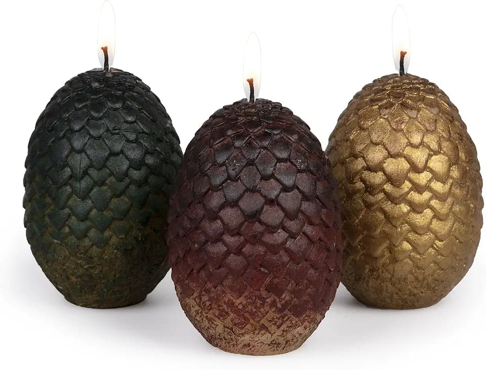 Game of Thrones Dragon Egg Replica Candles, Set of 3 - Officially Licensed Merchandise - Gift for GoT, House of The Dragon, Iron Flame, Romantasy Book Fans, Men, Women - Unscented, 2.5" Each