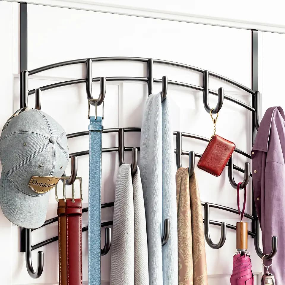 LYNK Professional® Home™ Over the Door Hooks - 14 Hook – Over the Door Coat Rack - Over the Door Hanger - Hanging Towels or Clothes - Bathroom, Bedroom, Laundry Room - Lifetime Ltd. Warranty, Black