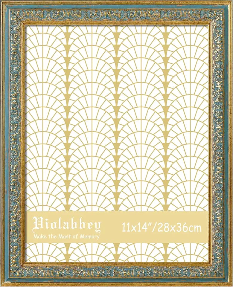 VIOLABBEY 11x14 Picture Frame Blue, Vintage Frames Ornate without Mat