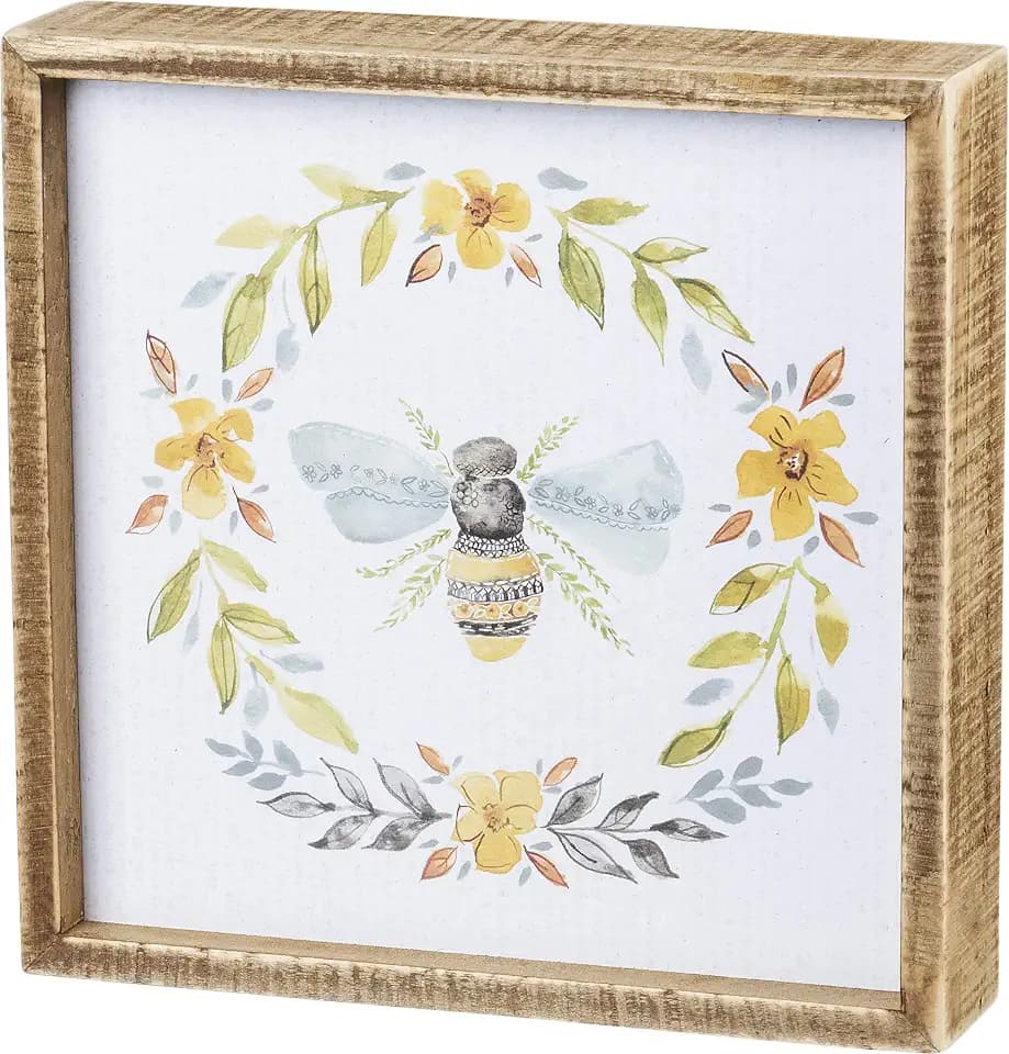 Primitives by Kathy 133236 Inset Box Sign, 8" Length x 8" Height x 1.75" Width, Bee