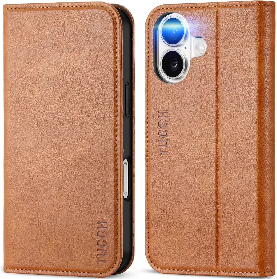 TUCCH Handyhülle für iPhone 16 Hülle 5G 2024, RFID Blocker, Braun Farbe