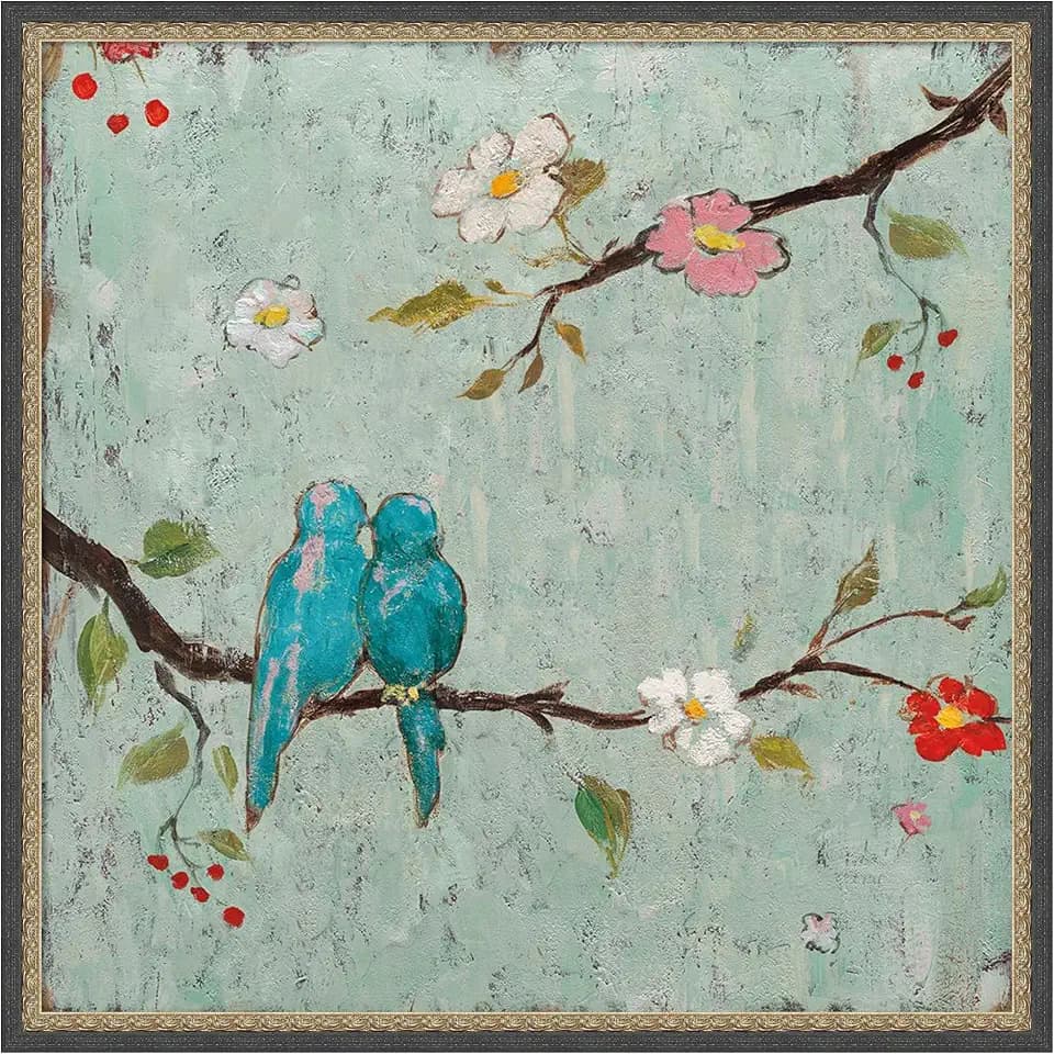 Amanti Art Framed Canvas Wall Art Print Love Birds IV by Katy Frances, 25 x 25, Matinee Black Bronze Frame, Whimsical, Animal Art for Wall Decor