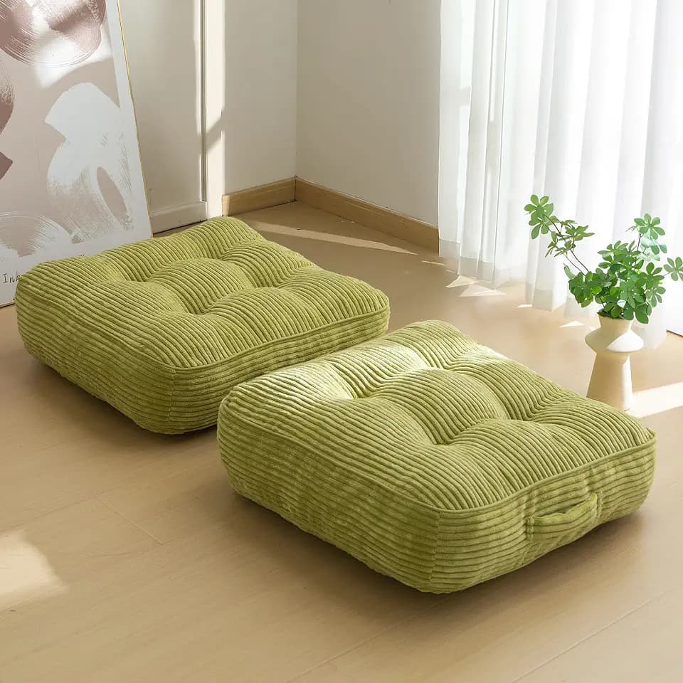 HIGOGOGO 6" Extra Thick Floor Pillow Cushion for Adults, Meditation Cushion Pillow, Tufted Corduroy Cover, Large Square Floor Sitting for Tatami Living Room or Yoga, 2Pack, Green