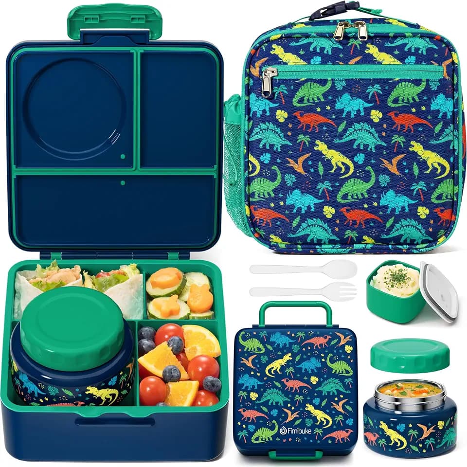 Fimibuke 60oz Kids Bento lunch Box with Insulated Lunch Bag & 8.5oz Thermo