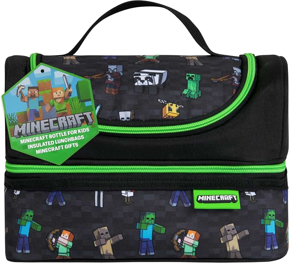 Minecraft Insulated Lunch Bag for Kids Creeper Lunchbox for Boys School Supplies Food Carrier Snacks Picnic Beach Days Travel Gamer Gifts for Kids (Black)