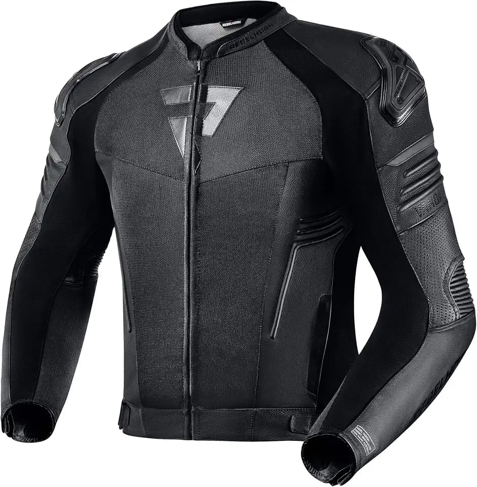 REBELHORN Vandal Air Rindsleder Motorradjacke für Männer Ellbogen- und Schulterschutz Softshell Weste Belüftung Reflektierende Elemente 7 Taschen