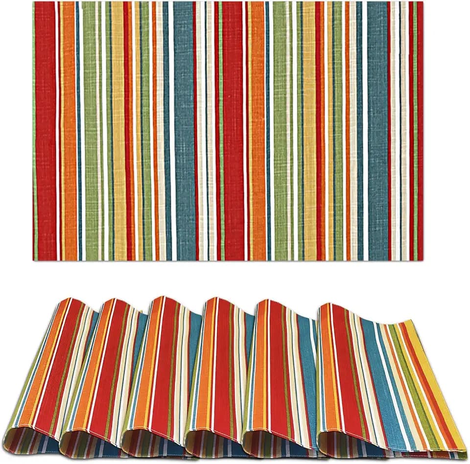 Ruvanti Placemats Set of 6, 100% Cotton Place Mats of 13"x19", Multi Stripe