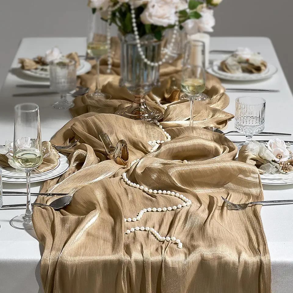 Dazzle Table Runner-Luxury Scarf Table Runner 120 Inch 10FT - Liquid Silk Shine, Elegant Gift Set with Card for Wedding, Christmas, Baby Shower,Holiday & Home Decor (Champagne, 1 Pack)