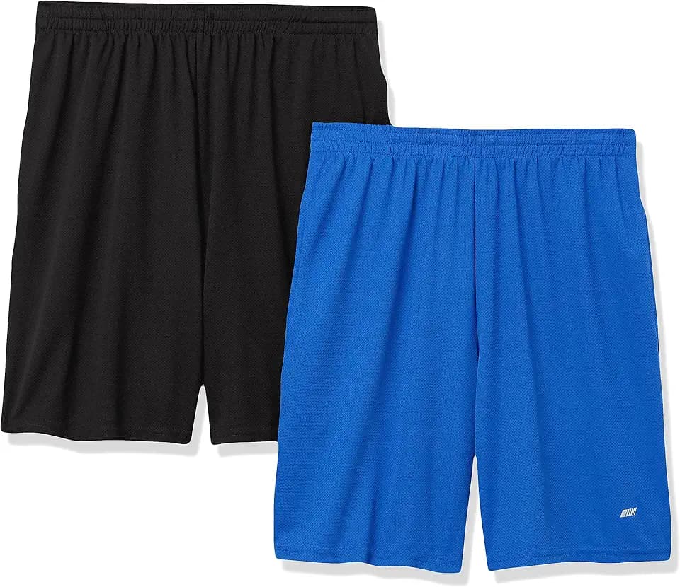 Amazon Essentials Men's Athletic Basketball Gym Shorts, Breathable Moisture Wicking, Loose-Fit Performance Tech, Pack of 2