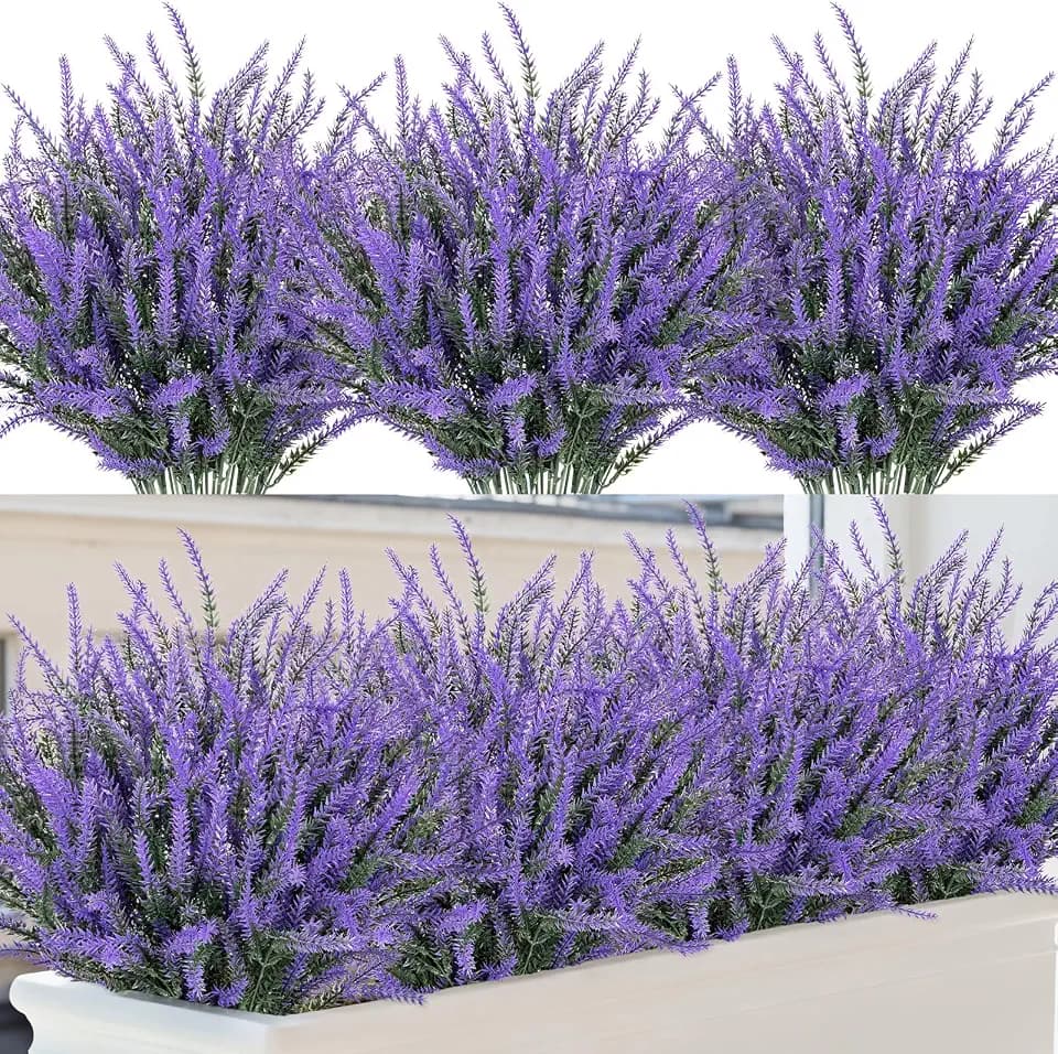 20 Bundles Fake Flowers Artificial Lavender Plants, Deep Purple
