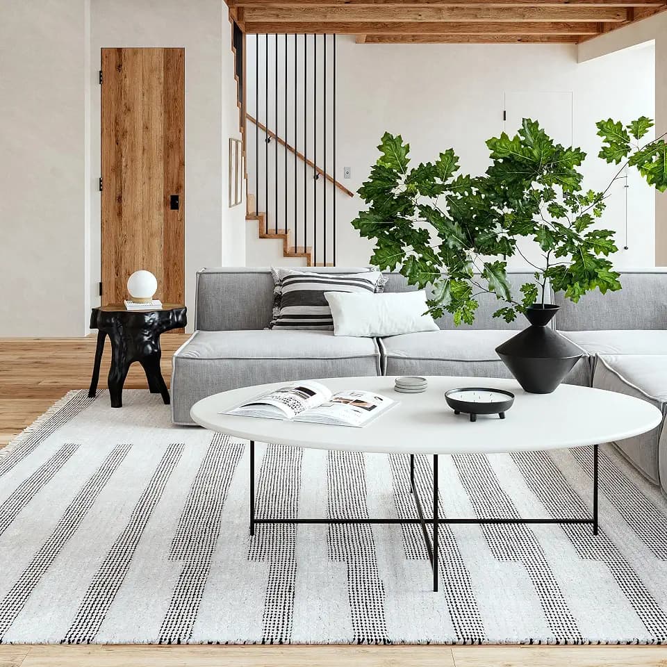 Rugs USA Hyperion Tasseled Cotton and Wool Area Rug, 5x8, Ivory