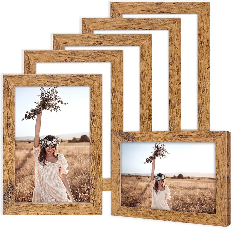 TWING 5x7 Picture Frame Set of 6,Rustic Wood Photo Frame Walnut Brown