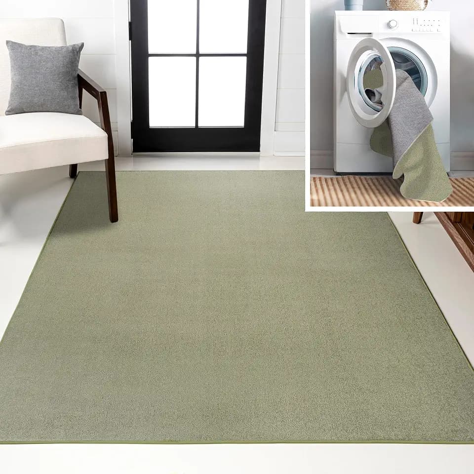 JONATHAN Y Machine Washable Sage Green Indoor Area Rug 8X10 ft, Twyla Classic Solid Low-Pile for Living Room, Bedroom, Kitchen, Office, Easy-Cleaning, Pet-Friendly, Non-Shedding WSH300H-8