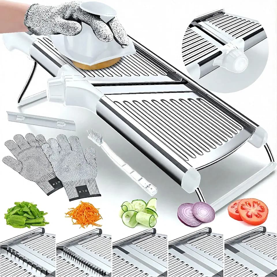 Gramercy Mandoline Slicer for Kitchen with 12 Slice Settings, White Edition