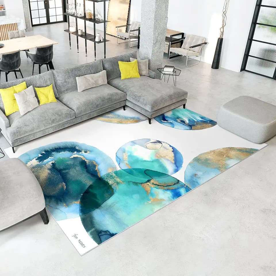 Empire Art Direct Blue Green Marbles I Washable Geometric Art Area Rug Size 8'x10', Power-loomed, Heavenly Softness with Non-Slipping Backing