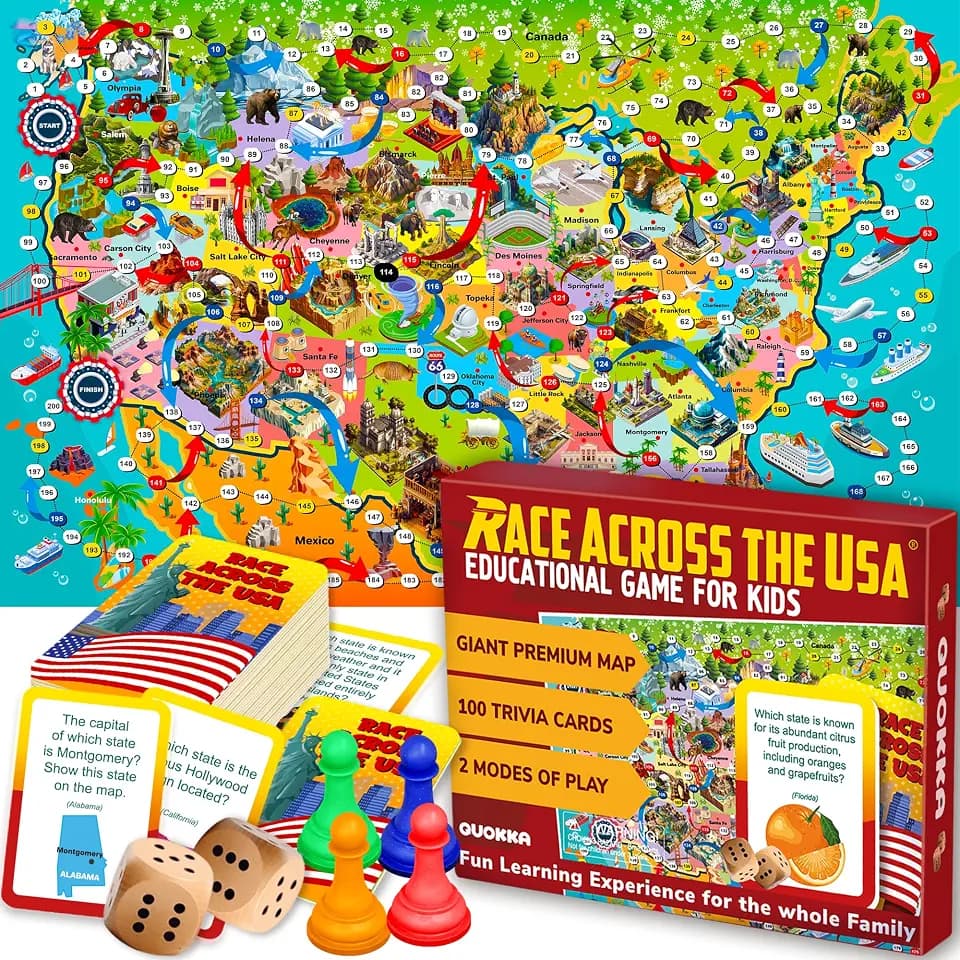 Quokka Board Game for Kids 8-12 - United States Card Games for Ages 6-8