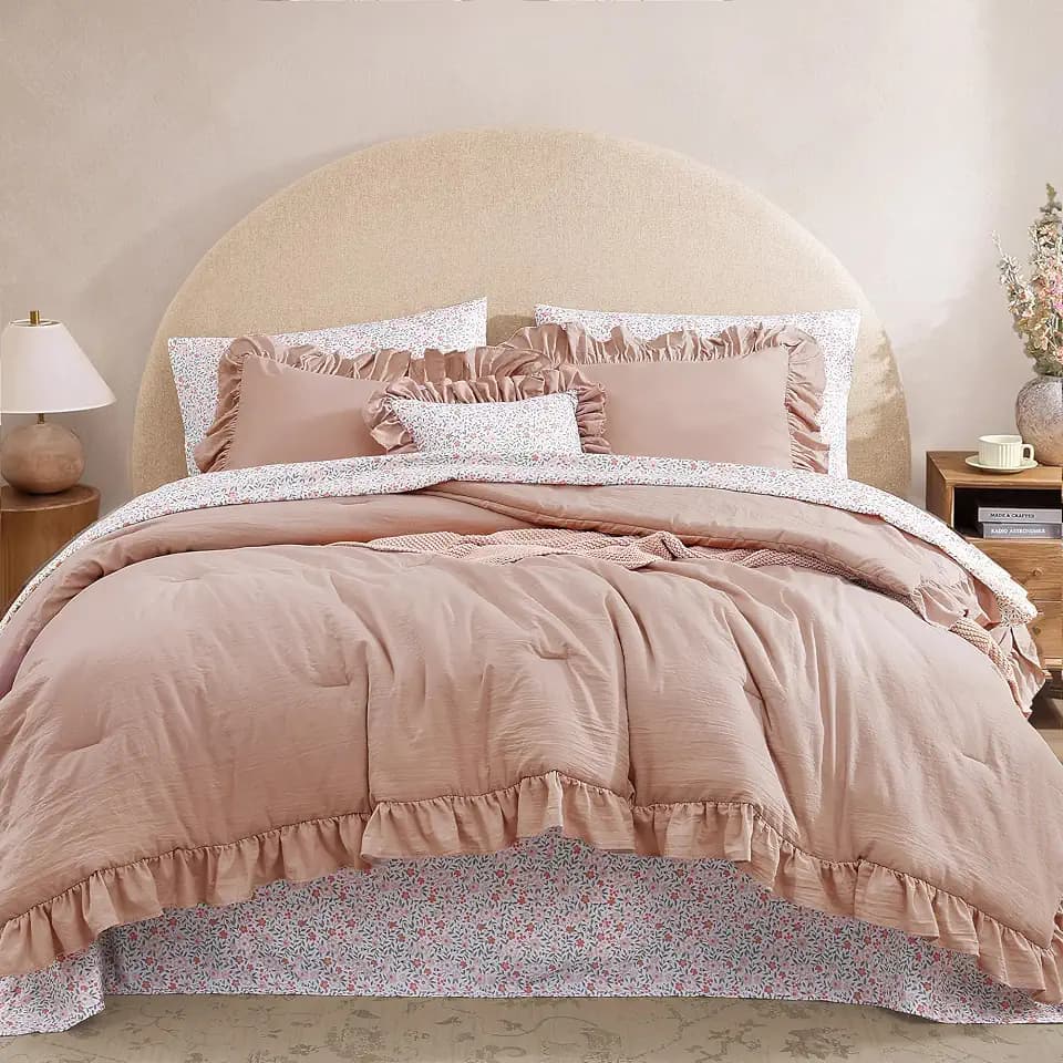 BLOOMHAVEN Full Size Comforter Sets-7 Pieces Ruffle Bedding Floral Sheet