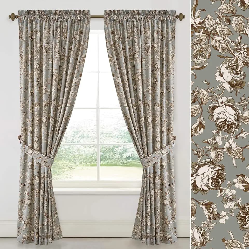 StangH Cottagecore Pea Green Floral Velvet Curtains 96 Inch 2 Panels