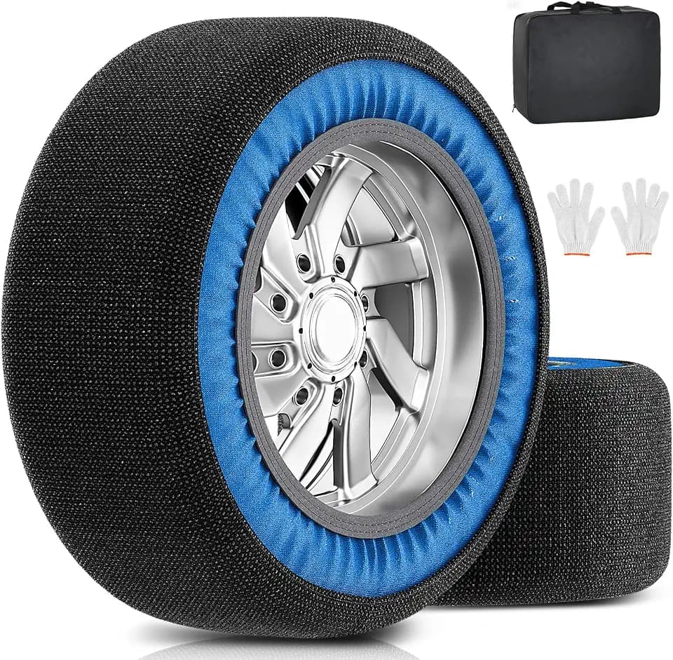 Schneesocken Auto 2pcs, Textil Schneeketten FüR ReifengrößEn R14-R24, Hervorragende Griffigkeit, Textilschneekette Mit Handschuhen Und Aufbewahrungsbeutel FüR Schwierige StraßEnverhäLtnisse