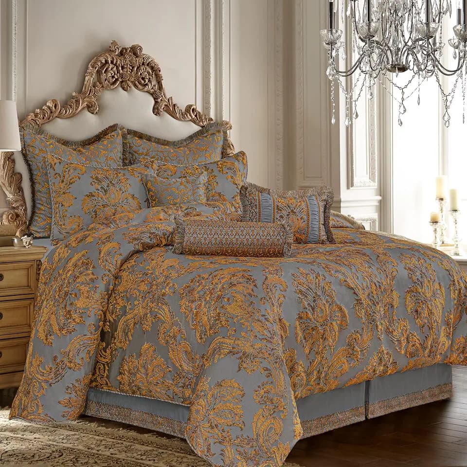 Loom and Mill 9-Piece European King Size Comforter Set, Gray+ Golden Brown