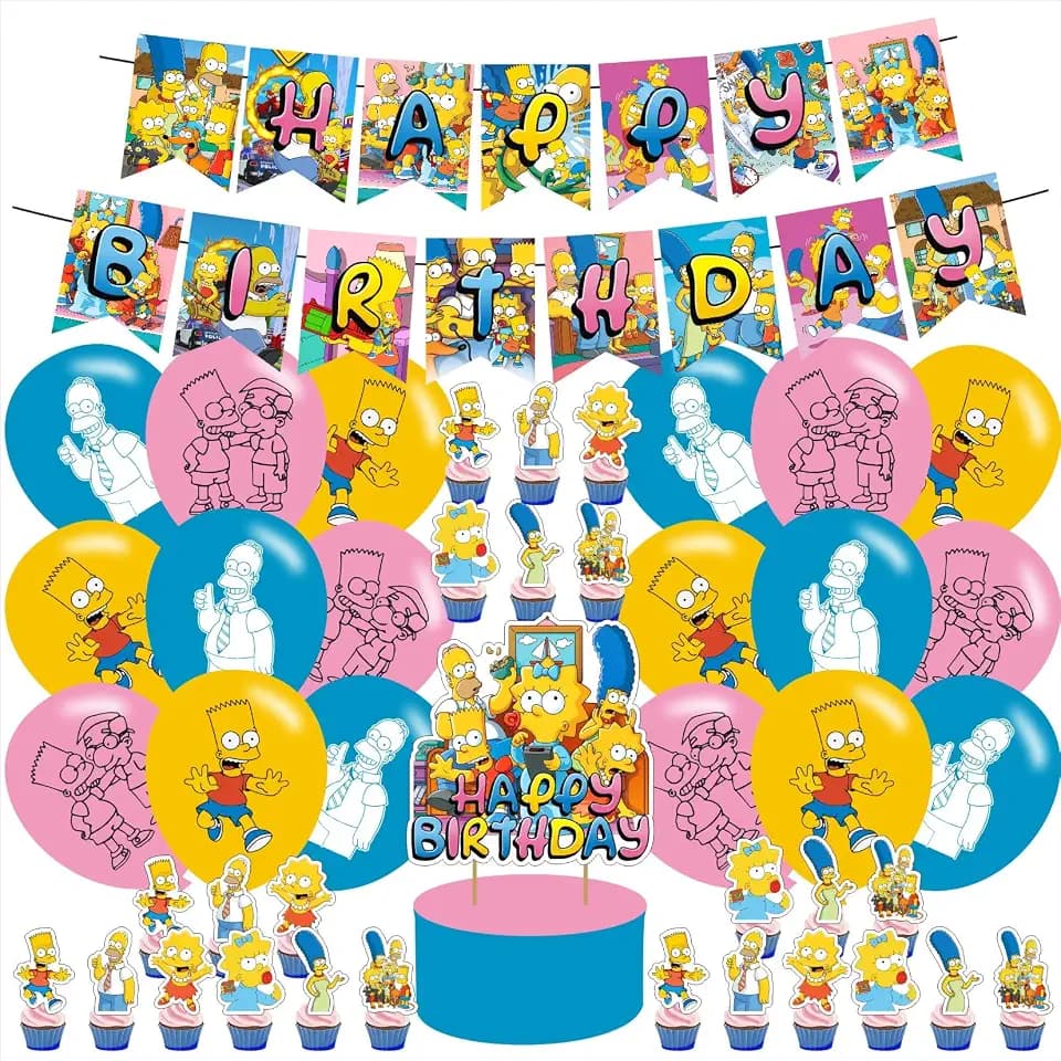 Simpsonss Party Decorations,Birthday Party Supplies For Simpsonss Party Supplies Includes Banner - Cake Topper - 12 Cupcake Toppers - 20 Balloons - 3 Simpsonss Foil Ballon