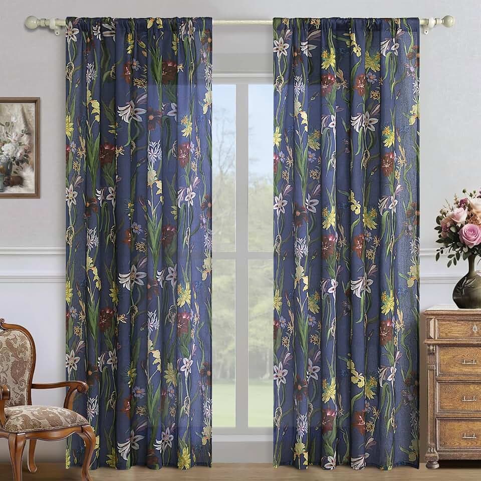 Schweek Navy Blue 84 Inches Length Boho Curtains 2 Panels for Living Room